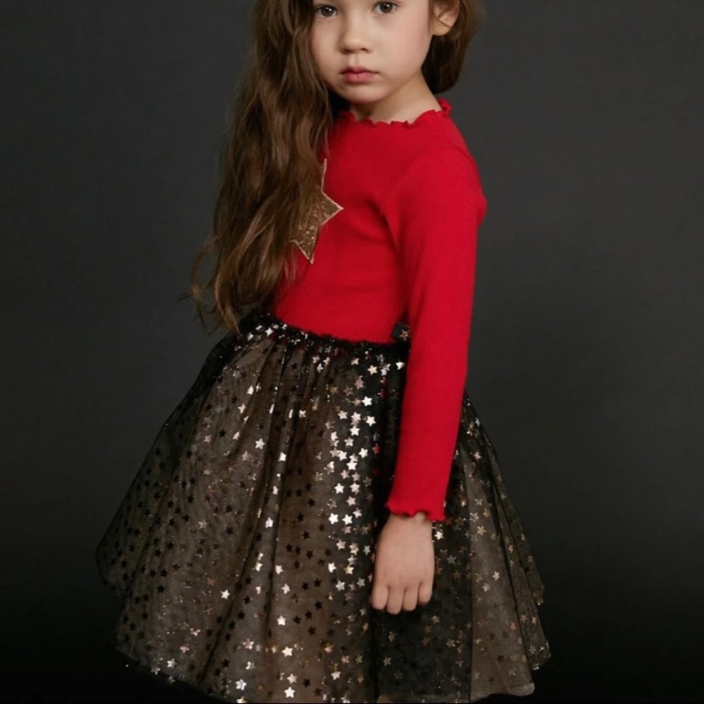 Hailey Melo red with gold star Christmas tutu dress